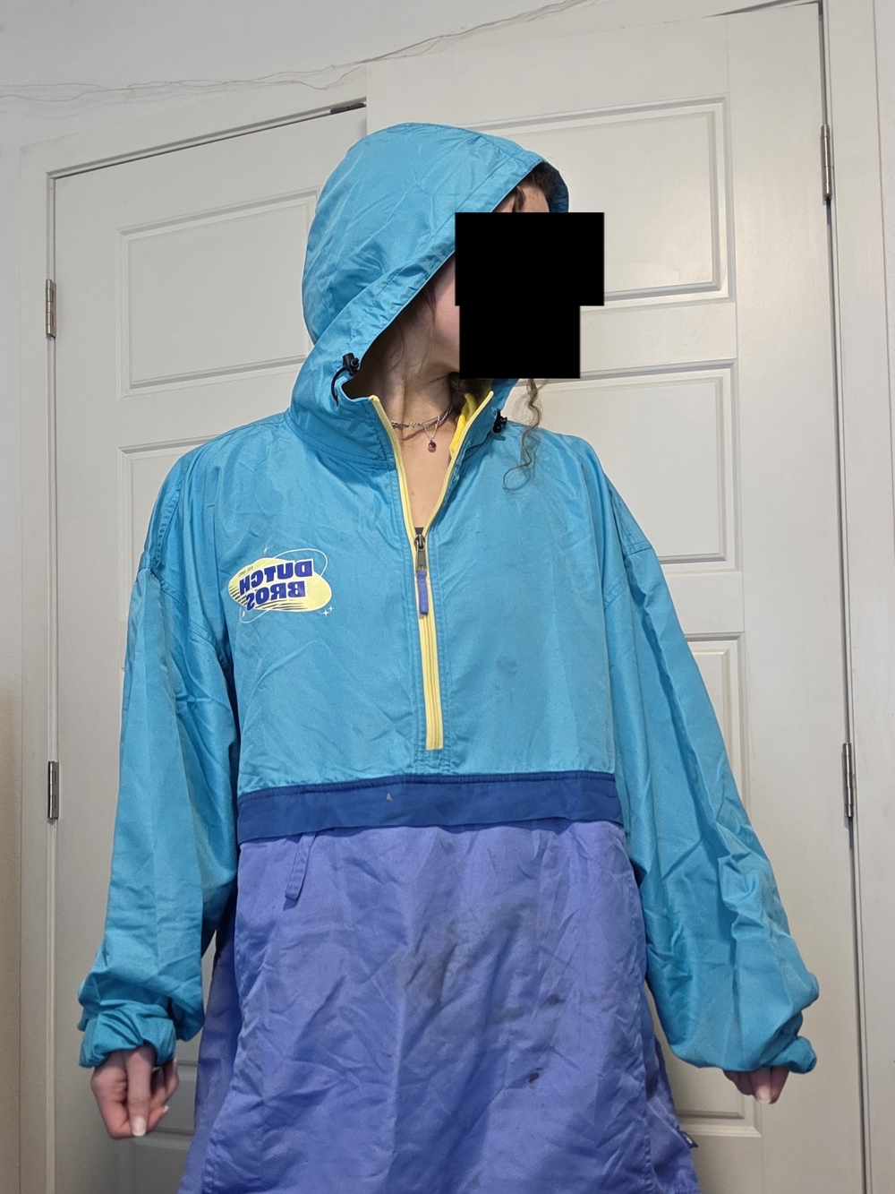 Blue Colorblock Pullover Windbreaker with Hood